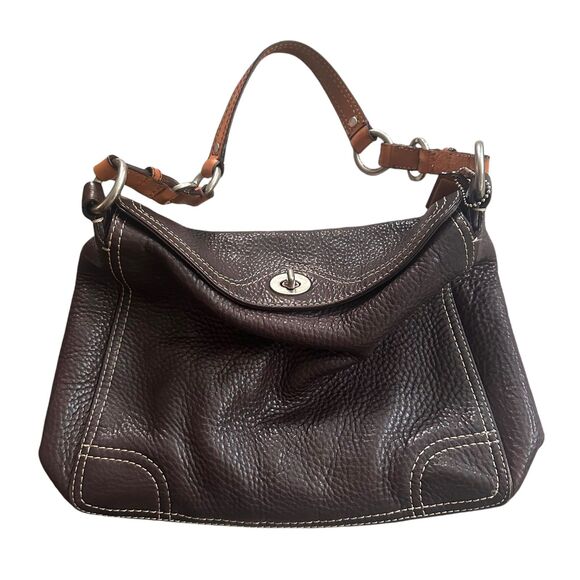 COACH Pebbled Leather Vintage Shoulder Flap Bag Brown - Picture 1 of 8
